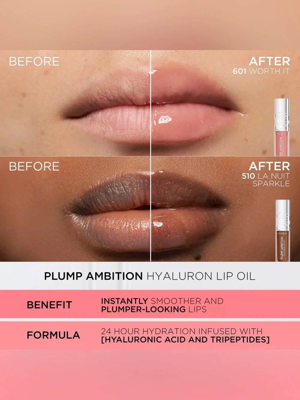 L'Oréal Plump Ambition Hyaluron Lip Oil - La Nuit Sparkle, NEW